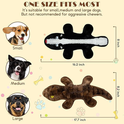 No Stuffing Dog Squeak Toys, 2 Pack Chew Toys with Crinkle to Keep Them Busy, Plush Puppy Teething Toys for Indoor & Outdoor Play, Best Birthday Gift for Large Breed