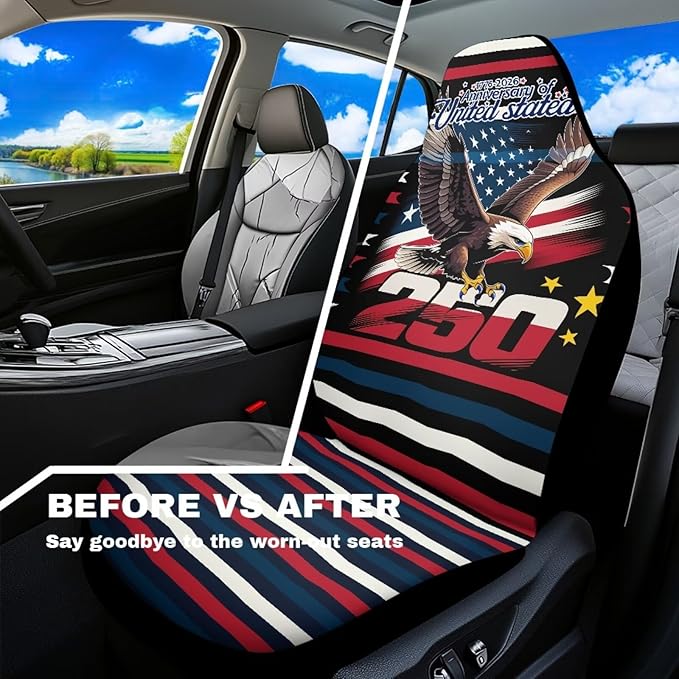 250th Eagle Flag Car Seat Covers Universal Bucket Seat Cover Waterproof Anti-Slip Automotive Accessories Suitable for Cars, SUV and Trucks