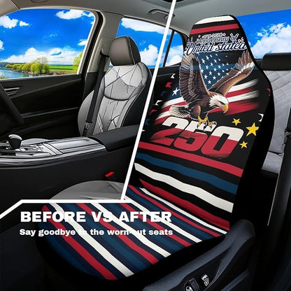 250th Eagle Flag Car Seat Covers Universal Bucket Seat Cover Waterproof Anti-Slip Automotive Accessories Suitable for Cars, SUV and Trucks
