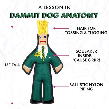 Dammit Doll Squeaky Dog Chew Toy - The Tax Man - Funny Doorstep Intruders for Pets Who Protect the Yard - Durable Ballistic Nylon Piping, Soft & Barkably Satisfying