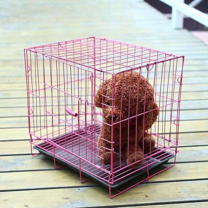 TEHAUX Foldable Dog Cat Cage, Pink, Convenient for Carrying, Durable Iron, Breathable Design