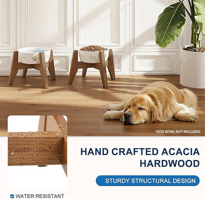Elevated Dog Bowl Stand for Small Dogs, 7" Tall Raised Dog Bowl Stand Fits Up to 7" Bowls, Solid Acacia Wood Dog Bowl Holder, Set of 2 Wooden Dog Feeding Stands (Stand Only)