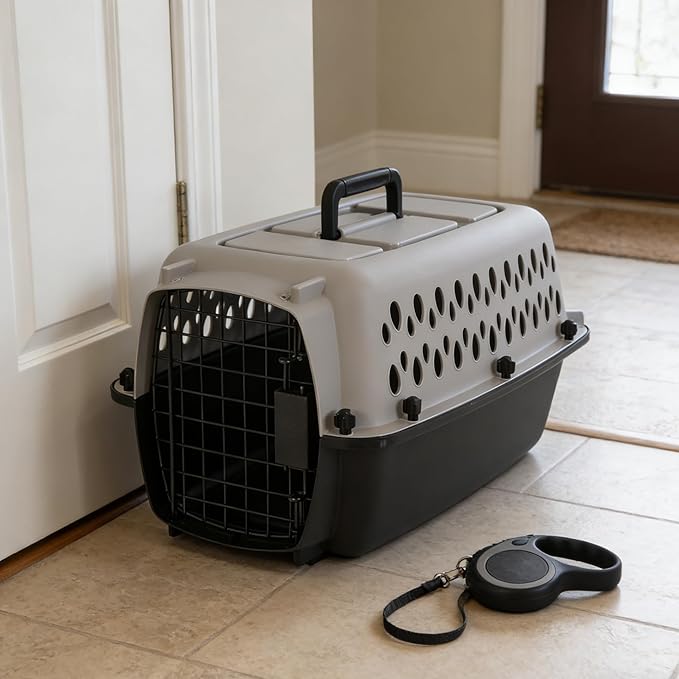 Pet Portable Kennel for Dogs, Hard-Sided Travel Carrier, Durable, Metal Door, Black & Grey, for Pets up to 10 lbs, 19" L x 12.3" W x 10.8" H