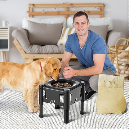 Lewondr Elevated Slow Feeder Dog Bowls, Raised Dog Food Bowls with 3 Heights (6.1", 7.7", 9.3") Adjustable Slow Feeder Bowl Non-Slip Bowl Stand for Medium Large Breed, Dishwasher Safe