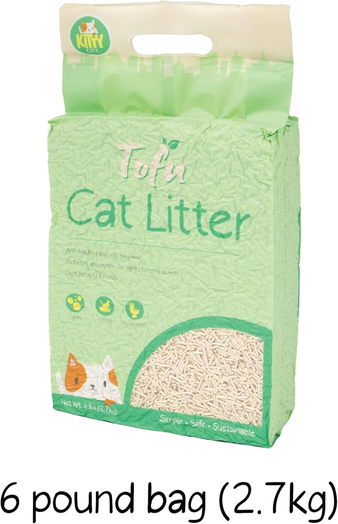 Kitty City Tofu Cat Litter, 100% Natural Plant-Based Formula, Fast Clumping, Low Dust, Flushable & Super Absorbent, Lightweight Cat Litter, 6 lb