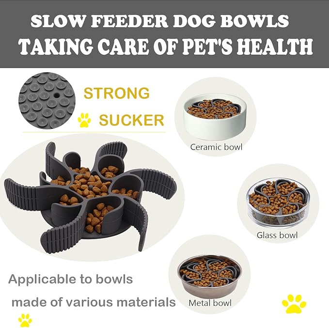 Dog Slow Feeder Bowls - Silicone Spiral&Dog Bowl pet Folding,Suitable for Large,Medium and Small Dogs to eat,pet Food Feeder Inserted to Slow Down Speed，with pet Collapsible Bowls (Blue)