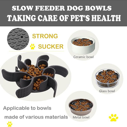 Dog Slow Feeder Bowls - Silicone Spiral&Dog Bowl pet Folding,Suitable for Large,Medium and Small Dogs to eat,pet Food Feeder Inserted to Slow Down Speed，with pet Collapsible Bowls (Blue)