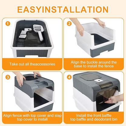 Cat Litter Box with Litter Mat, 18"x14"x13" Large Litter Box for Big Cats, Enclosed Removable Litter Boxs, Front Entry Top Exit Kitty Box, Odor Control, Easy to Clean (Grey)
