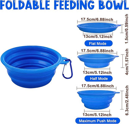 Large Collapsible Dog Bowls (34oz), 1 Pack Pet Travel Foldable Bowl with Carabiners, Healthy, Soft Silicone, Portable Essential Set for Walking, Travel, and Hiking (Blue)