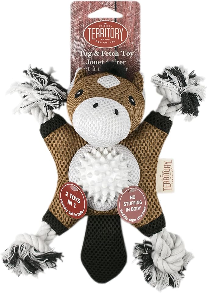 Territory 2 in 1 No Stuffing Removable Fetch Ball Tug Dog Toy for Small Medium Large Dogs, Horse