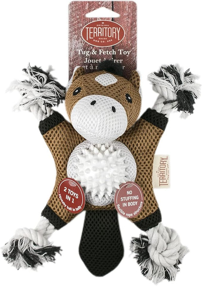 Territory 2 in 1 No Stuffing Removable Fetch Ball Tug Dog Toy for Small Medium Large Dogs, Horse