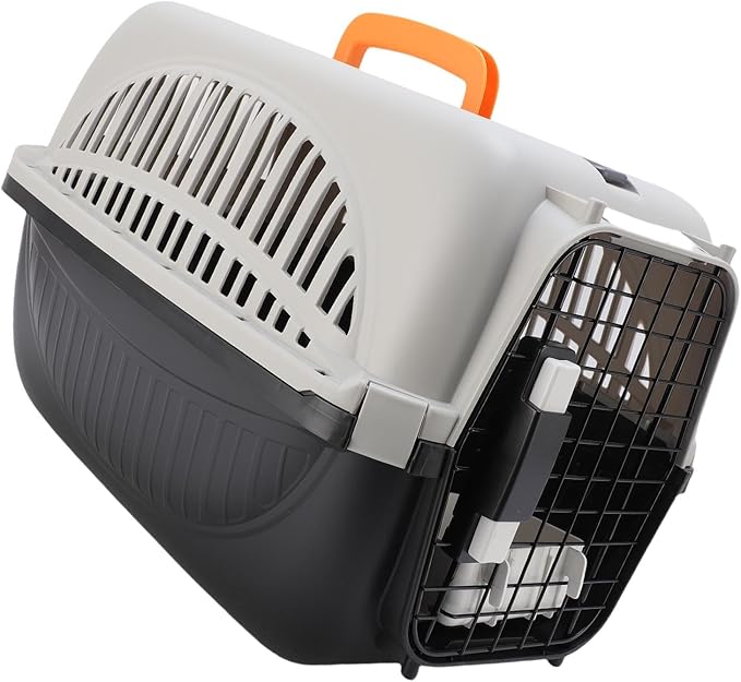 Greensen Plastic Pet Carrier, Lightweight Portable Transport Box for Dogs, Easy to Assemble 18.9x12.6x12.6in Ideal for Travel and Vet Visits (Black)