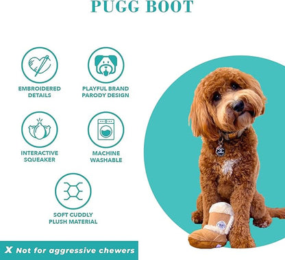 Haute Diggity Dog Pugg Boot, Plush Designer Dog Toys with Interactive Squeaker, Stimulating Pet Enrichment, Machine-Washable & Safe Materials for All Breeds, One Size