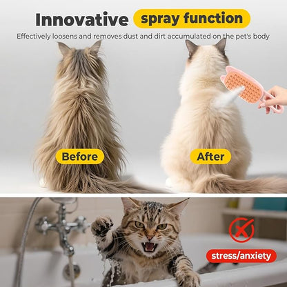 Cat Steam Brush for Shedding, 4 in 1 Rechargeable Steam Brush for Cats and Dogs, Anti-Static, Massage, flea comb for cats& Pet Removal Hair Glove,Shedding & Combing All In One!(Pink)