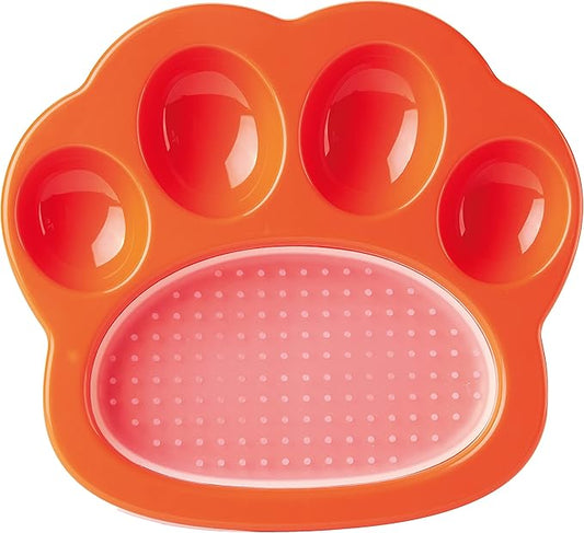 PetDreamHouse PAW 2-in-1 Mini Slow Feeder Dish & Lick Pad for Small Dogs, Puppies & Cats, Paw-Shaped Slow Feeding Dish with an Interchangeable PAW Lick Pad., Orange, 1 Count (Pack of 1)