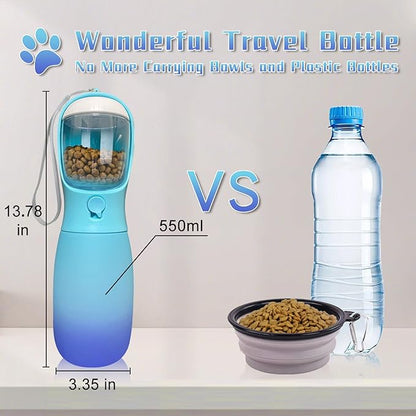 2-in-1 Dog Water Bottle Portable, Food Grade Travel Dog Bowls with Food Container, 19Oz Dog Water Bowl Dispenser, Hiking Essentials, Puppy Stuff Dogs Accessories Girl Boy (Blue)