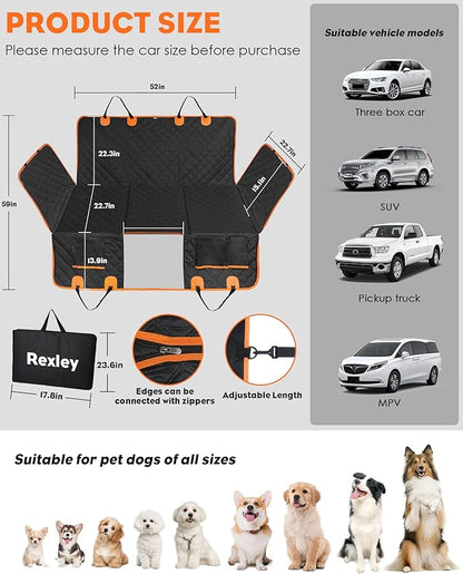Back Seat Extender for Dogs- Dog Car Seat Cover for Back Seat Bed for Car Travel Bed with Mesh Window and Storage Pocket, Supports 330LB Waterproof Dog Hammock for Car, SUV, Truck