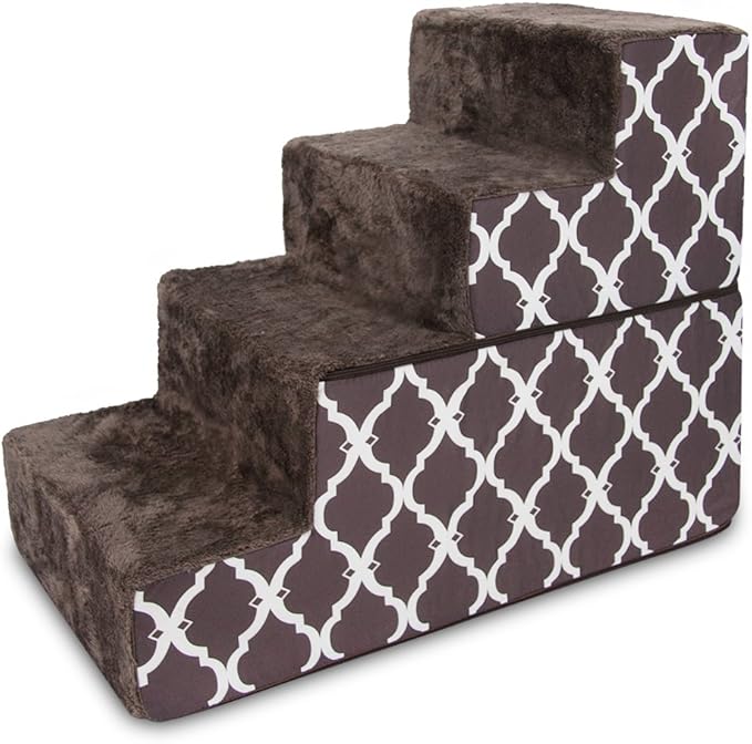 Foldable Pet Steps/Stairs with CertiPUR-US Certified Foam by Best Pet Supplies - Brown Lattice, 4-Steps (H: 22") (ST245T-L)