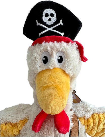 Pirate Chicken Dog Toy – 18 Inch Plush Squeaky Dog Toy with Internal Rope, Durable Crinkle Wings, Soft Stuffed Interactive Toy for Medium & Large Dogs – Funny Durable Pet Toy (White)