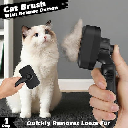 3PCS Cat Grooming Supplies, Cat Brush & Nail Clipper/Trimmer & Flea Comb for Shedding Indoor Cats Essentials Stuff Accessories (Black Grey)