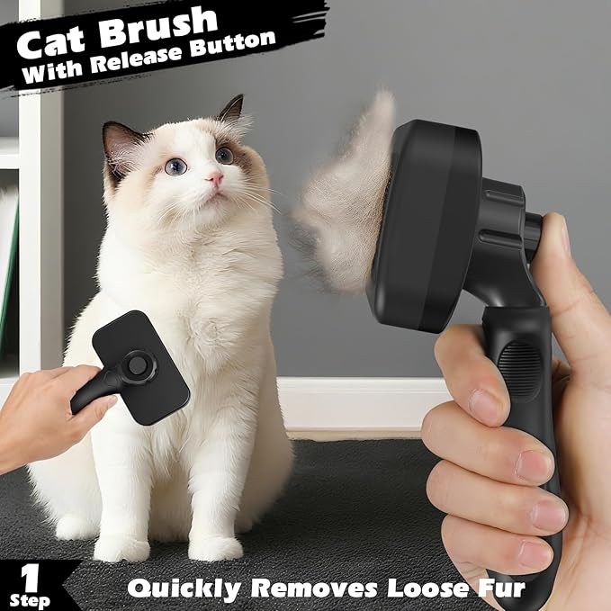 Comotech 3PCS Cat Grooming Supplies, Cat Brush & Nail Clipper/Trimmer & Flea Comb for Shedding Indoor Cats Essentials Stuff Accessories (Black)