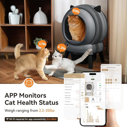 Self Cleaning Litter Box - E2 Automatic Cat Litter Box Smart Robot, APP Control,Weight Monitoring - Ultra-Quiet, for Medium Cats and Kittens, Safe Anti-Pinch Litter Box(Grey)
