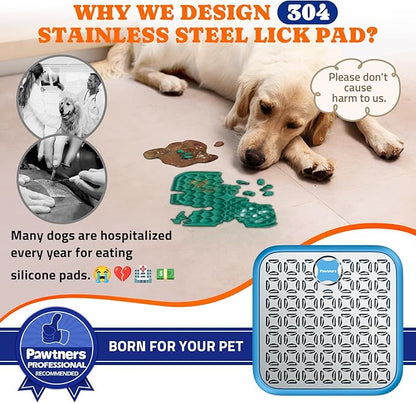 Stainless Steel Large Lick Mat for Dogs: Dog Lick Mats for Large Dogs, Cat Licking Pads for Crate Boredom & Anxiety Reduce, Slow Feeding, Cat Slow Feeder Mat with a Spatula, Scrubbing Brush