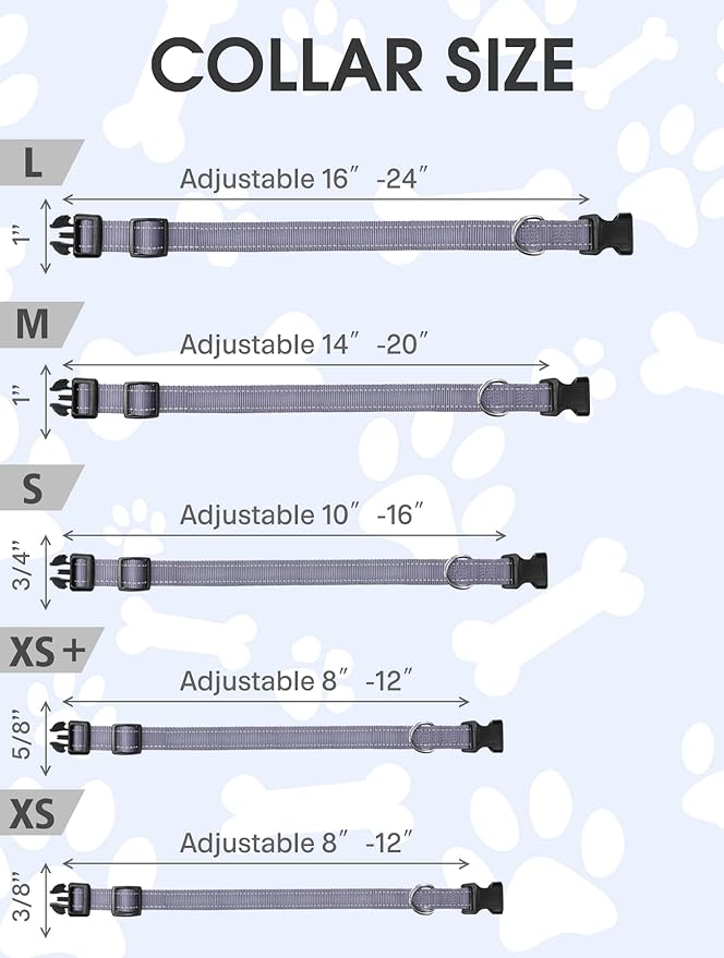 FunTags Reflective Dog Collar, Sturdy Nylon Collars for Large Girl and Boy Dogs, Adjustable Dog Collar with Quick Release Buckle, Gray