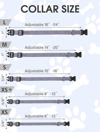 FunTags Reflective Dog Collar, Sturdy Nylon Collars for Large Girl and Boy Dogs, Adjustable Dog Collar with Quick Release Buckle, Gray