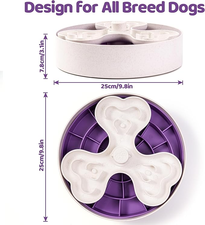 Puzzle Feeder Slow Feeder Dog Bowl for Large Dogs with Non-Slip Base - Adjustable Speed Design, Removable Puzzle Inserts & Dishwasher Safe, Purple