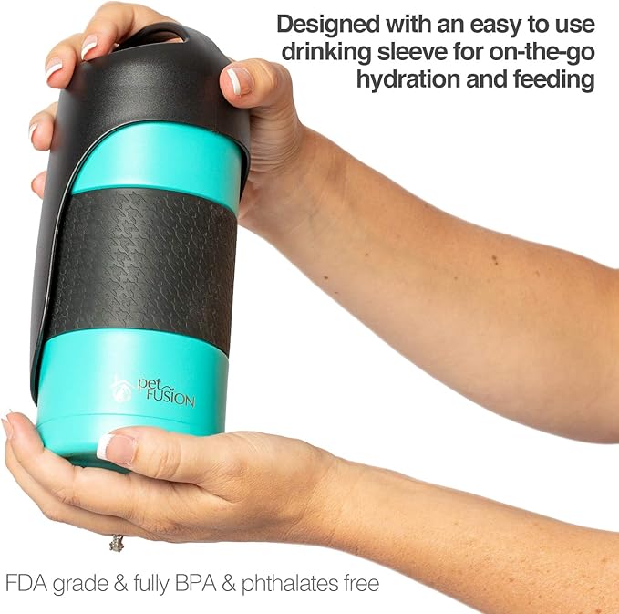 PetFusion Portable Dog Water Bottle & Dispenser (New-Large 22oz Dispenser) Insulated 2 Wall Stainless Steel- Optimal Cool Water Temp - Dog Travel Bottle
