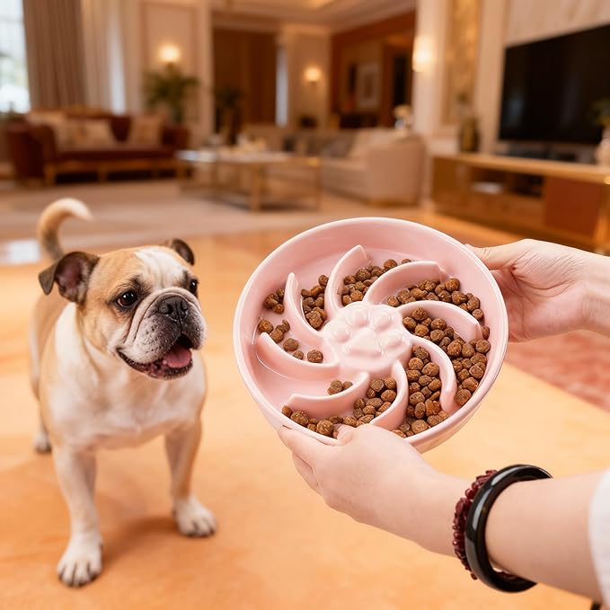 Ceramic Slow Feeder Dog Bowl, 1.5 Cup Dog Food or 20oz Water, Slow Eating Bowl for Small Breed, Maze Puzzle Feeder for Fast Eaters, Anti-Choking Stop Bloat, Non-Slip BPA Free (Pink)