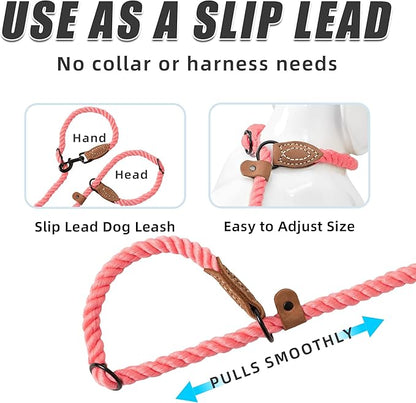 Mile High Life Hands Free Dog Leash, Crossbody Waist Leash with Genuine Leather Connection, Multifunctional Adjustable Slip Lead for Dog Walking Running (Coral Red, MF)
