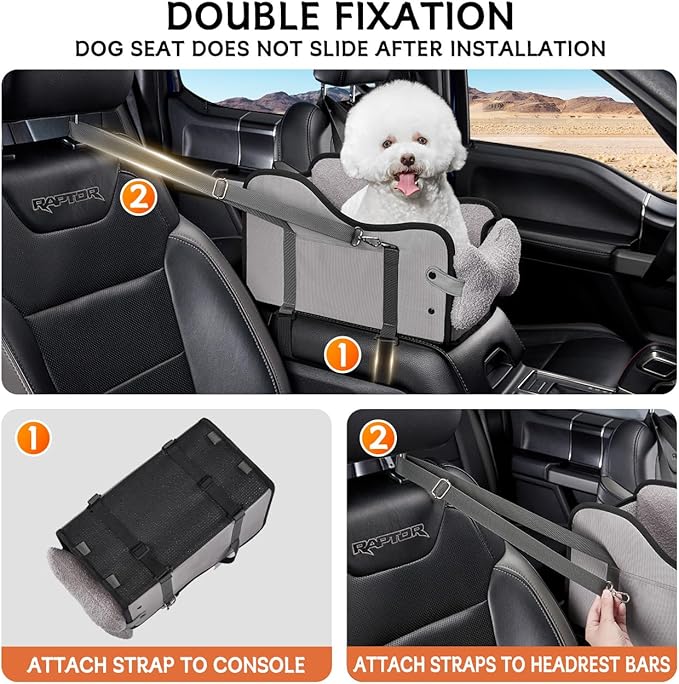 TKYZ Center Console Dog Car Seat,Pet Puppy Car Seat,Middle Console Dog Armrest Booster Seat for Small Dogs(Gray)