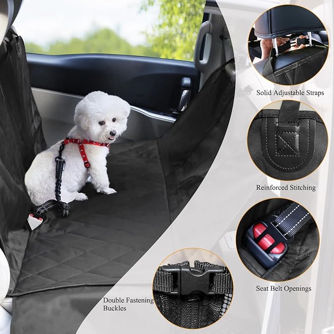 VIVAGLORY Dog Seat Cover for Back Seat, Mesh Visual Window with Extra Strap & Buckles for Safety, Heavy Duty Car Seat Covers with Side Flaps, Universal fit for Most Cars, Black S