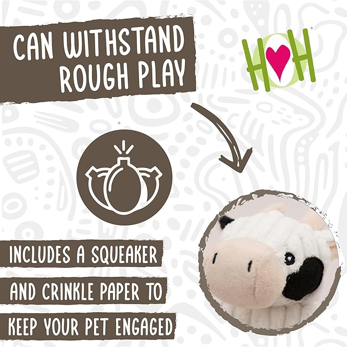 HuggleHounds Flatties - Dog Plush Toys to Keep Them Busy, Squeaky Crinkle Pet Toy for Small, Medium, & Large Dogs, Durable Stuffed Animal Toy, Bunny, Cow, & Pig - 3-Pack Barnyard HuggleFlatties, Small
