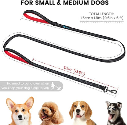 PuppyDoggy Dog Leash for Small to Medium Dogs 6 ft x 0.6" with 3 Reflective Stitching and 2 Traffic Padded Handles Dog Lead/Rope, Pet Leash for Running Walking Training (Pink 2 Pack - 6 ft x 0.6 in)