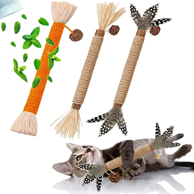 Cat Toys 3Pack Silvervine Chew Stick Kitten Treat Catnip Toy Kitty Natural Stuff Catnip Matatabi for Cleaning Teeth Indoor Dental Snack Interactive