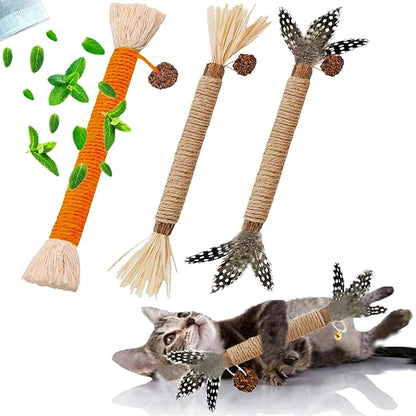 Cat Toys 3Pack Silvervine Chew Stick Kitten Treat Catnip Toy Kitty Natural Stuff Catnip Matatabi for Cleaning Teeth Indoor Dental Snack Interactive