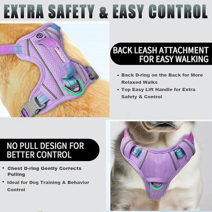 BARKBAY No Pull Dog Harness Large Reflective Dog Harness with Front Clip and Easy Control Handle for Walking Training Running with ID tag Pocket(Lavender Sky,XS)