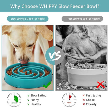Green Slow Feeder Maze Puzzle Bowl - Large Dog Non Slip Food Feeding Dishes, Interactive, Bloat Stop, Choking Prevention