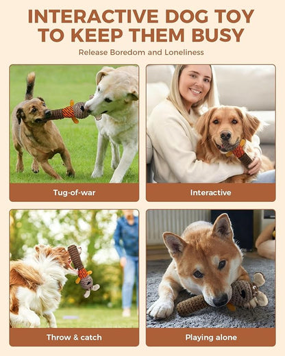 Squeaky Dog Toys for Small Dogs, Interactive Dog Plush Toy for Tough Play, Durable Chew Gifts for Puppy Teething to Keep Them Busy and Relieve Boredom (Brown Dog)