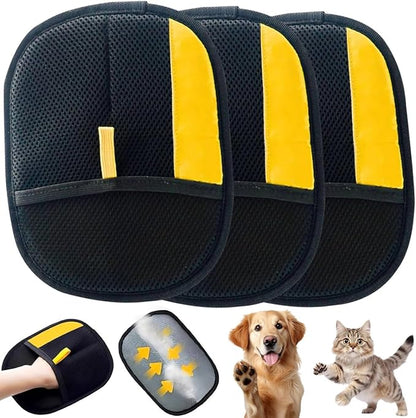 Electrostatic Pet Hair Removal Gloves for Cats & Dogs–Upgraded Reusable Magic Brush Tool for Quick Wiping on Couch,Carpet,Laundry,Car Seat & Pet Beds(3PC,Yellow)
