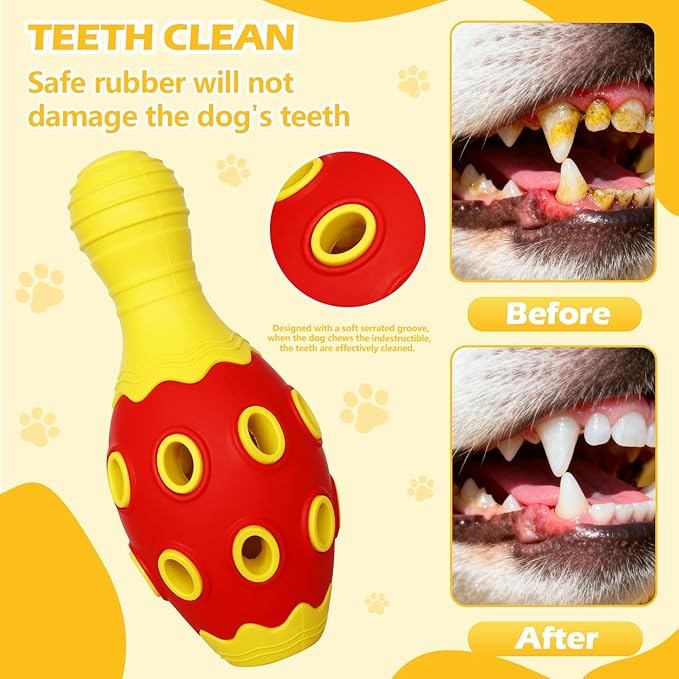 Interactive Dog Chew Toys with Bell, 2 Pack Bowling Pin & Ball Puppy Teething Toys for Small to Medium Dogs, Dental Chews for Boredom & Anxiety Relief, Red/Yellow