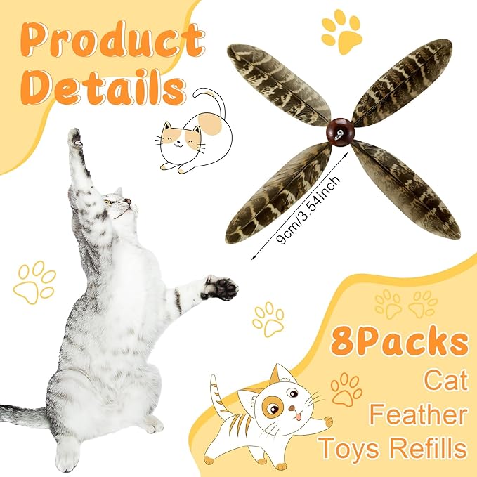 8 Pcs Cat Feather Propeller Refills Propeller Interactive Cat Toy Refills Kittens Toy Feather Replacement Wand Teasers Attachments for Kittens Wand (Cute)