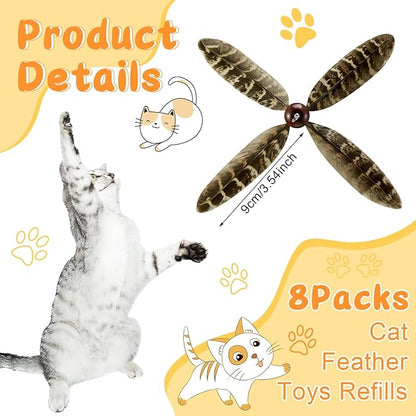 8 Pcs Cat Feather Propeller Refills Propeller Interactive Cat Toy Refills Kittens Toy Feather Replacement Wand Teasers Attachments for Kittens Wand (Cute)