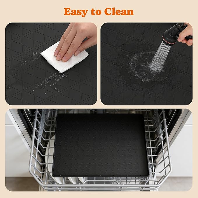 Large Silicone Dog Food Mat with Raised Edge, Waterproof Non-Slip Pet Feeding Mat for Floors, Dog Bowl Mat for Food and Water, Spill Proof Cat & Dog Feeding Placemat, Easy Clean, 34 x 22, Black
