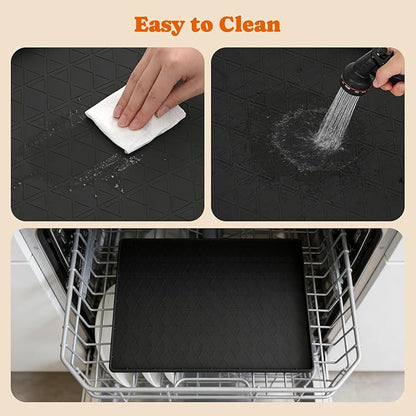 Large Silicone Dog Food Mat with Raised Edge, Waterproof Non-Slip Pet Feeding Mat for Floors, Dog Bowl Mat for Food and Water, Spill Proof Cat & Dog Feeding Placemat, Easy Clean, 34 x 22, Black