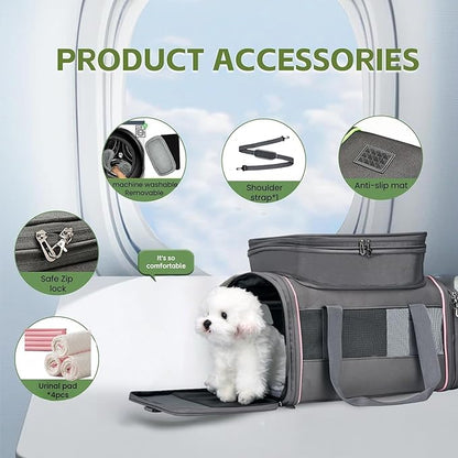 Airline Approved Pet Carrier - Soft-Sided Dog & Cat Travel Bag with Expandable Space and Safe Design (Grey)