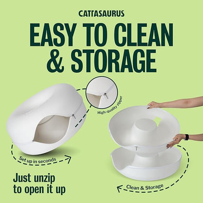 Cattasaurus Peekaboo Cat Cave Donut for Multiple & Large Cats up to 30-45 lbs, 3-in-1 Self Warming Cat Bed, Tunnel & Scratcher for Indoor Cats, Washable & Detachable Small Dog Bed (White, Large)